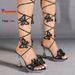 Fashion Summer Black Women's Sandals Handmade Embroidery Butterfly Cross Strap Round Toe Thin High Heels 8cm Sexy Dance_vogvips.com