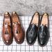 Pointed Toe casual leather shoes men's wedding shoes brogue tassel slip-on height increasing men's shoes tendon bottom hair stylist fashion shoes_vogvips.com