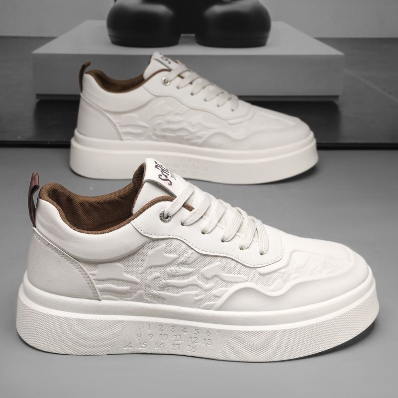 Men’s Shoes White shoes Spring and summer breathable thick soled casual shoes all match white men's height enhancing embossed high end trendy shoes_vogvips.com