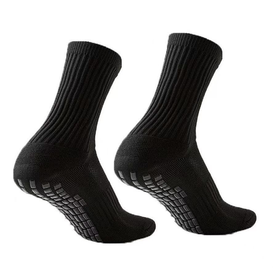 Anti-Slip Football Socks – Cushioned Terry Sole With Grip Dots For Soccer, Basketball & Running (Black/White/Contrast Trim, Unisex Fit)_vogvips.com