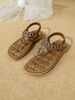 Women's Bohemian Flat Sandals Rhinestone Embellished Round Toe Open Toe European Style Flower_vogvips.com