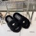 2026 X New SMFK Plush Cross Flower Furry Slippers Women Black Thick Sole Comfortable Flat Slides For Outdoor Wear_vogvips.com