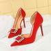 626-K71 European And American Fashion Party High-heeled Shoes, Stiletto Ultra-high Heel, Satin Side Cutout, Metal_vogvips.com