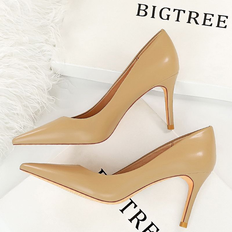 BIGTREE Shoes Women 7.5 Cm Heels Pu Leather Woman Pumps Occupation OL Office Shoes Stilettos Pointed Kitten Heels Ladies Shoes_vogvips.com