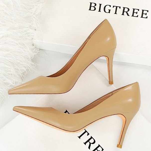 BIGTREE Shoes Women 7.5 Cm Heels Pu Leather Woman Pumps Occupation OL Office Shoes Stilettos Pointed Kitten Heels Ladies Shoes_vogvips.com