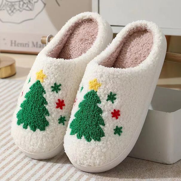 Cozy Christmas Tree Plush Slippers For Men And Women - Soft Indoor House Shoes With Non-Slip TPR Sole - Cute Holiday Home Footwear_vogvips.com