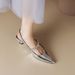 Super Slimming~ French Style Rhinestone Silver Pointed Open Back Mary Jane Leather Shoes Small Heel Closed Toe Sandals_vogvips.com