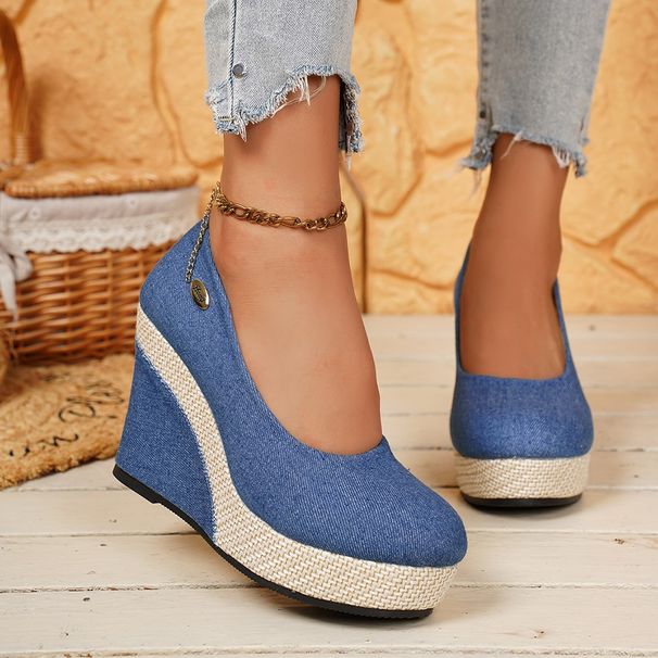 Women's Fabric Wedge Heel Single Shoes Slip On Shallow Mouth Platform European American Style_vogvips.com
