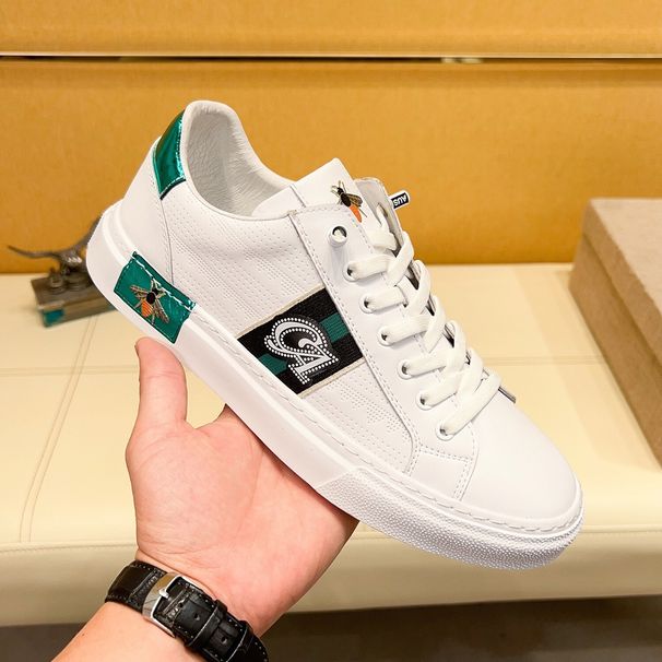 Fuguqi Little Bee Casual Made Of Genuine Leather For Lazy People, Men's With One Foot, Korean Version High-End White_vogvips.com