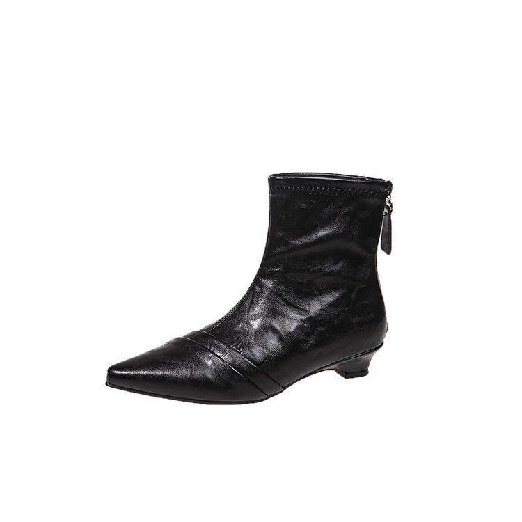 High Heels, French Style, Large Circumference, Widened Elastic, Thick Leg Fashion, Skinny Boots, 69 Pointed Martin Boots, Short Boots, Bare Boots_vogvips.com
