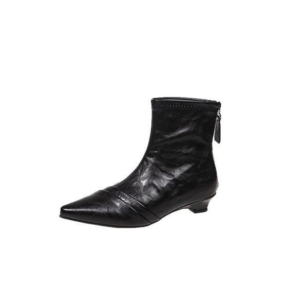 High Heels, French Style, Large Circumference, Widened Elastic, Thick Leg Fashion, Skinny Boots, 69 Pointed Martin Boots, Short Boots, Bare Boots_vogvips.com