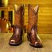Western Cowboy Boots For Men & Women - Genuine Wooden Heel With Snake Print Design, Comfortable Cushion Insole, Mid-Calf Riding Boots_vogvips.com