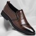 Men's Slip-On Leather Shoes Vintage Business Formal Comfort Dress Shoes_vogvips.com