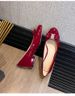 2025 D-40 In Stock Wine Red Bow Single Shoes, Round Toe, Thick Heel Flat Shoes, Patent Leather, Women's Shoes For Commuting That Won't Tire Your Feet_vogvips.com