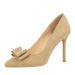 High Heels Thin Heel Light Mouth Suede Round Head Bow High Heel Single Shoes Women's Shoes_vogvips.com