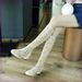 New Spring Autumn Summer Mesh Single Low Heel High Tube White Beige Boots Plus Size_vogvips.com