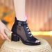 Sandals Women's Soft Leather Medium Heel Mesh Short Boots Fashionable Breathable Cool Boots Thick Heel Hollow Fish Mouth Shoes_vogvips.com