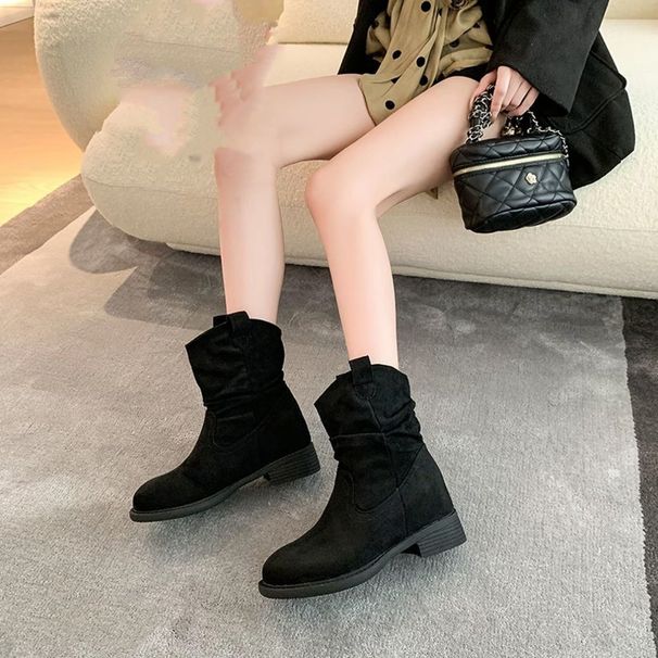 Slimming Pile For Women, 2025 New Melad Western Cowboy Short Mid-Calf Martin Boots, Spring And Autumn Boots_vogvips.com