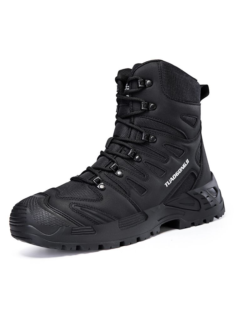 Men High-top Boots Outdoor Anti-slip Lace-up Combat Boots Men Comfortable Breathable Wear-resistant Thick-soled Hiking Shoes Men_vogvips.com