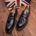New Fashion Men's Brown Business Casual Loafer Shoes Daily Office Black Buckle Monk Men's Shoes One Foot Cover Banquet Dress Wedding Leather Shoes_vogvips.com