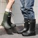 Couple's Mid Length Rain Boots, Drawstring Waterproof Rain Shoes, Outdoor Stream Tracing Thick Bottom Water Shoes, Anti Slip Kitchen Rubber Shoes_vogvips.com