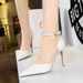 8386-1 Simple Glossy Patent Leather Women's Shoes With Thin High Heels, Shallow Mouth, Pointed Hollow Out, Straight_vogvips.com