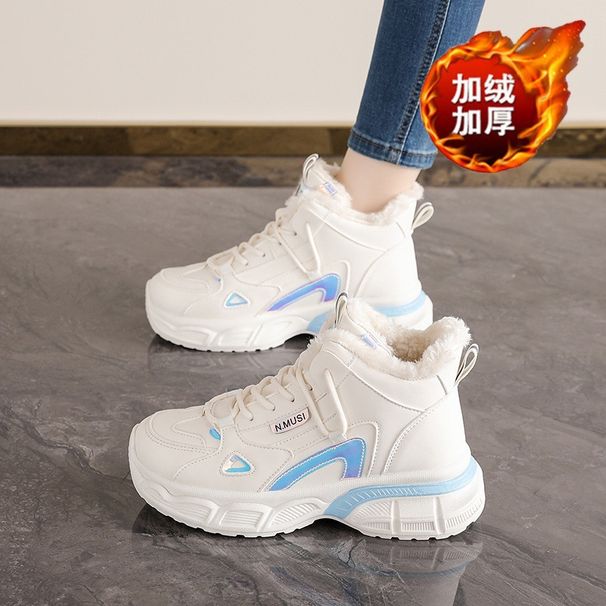 Winter Women's Fleece-Lined High-Top Dad Shoes, Korean Version Versatile Thick-Soled Height-Increasing Warm Cotton Sneak_vogvips.com
