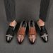 New Black And White Color-block Carved Brick Men's Shoes For Men's Business Leather British Derby Shoes Pointed Toe Banquet Wedding Leather Shoes_vogvips.com
