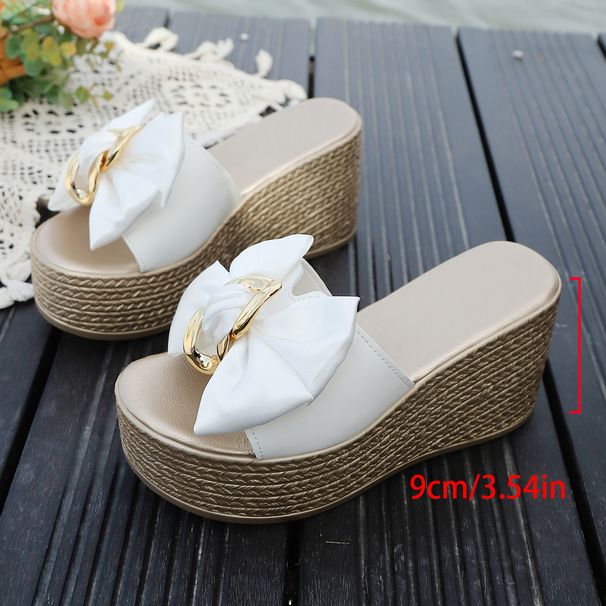 2026 Summer Platform Wedge Sandals, Women's Sandals, One-Strap Slippers With Bow, Fashionable Slippers_vogvips.com