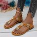 plus Size Rhinestone Chain Strap Open Toe Sandals For Women Flat Elastic Flip Flops Black Brown PU Upper Rubber Sole_vogvips.com