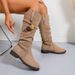 Women's Suede Pleated Slouch Boots Size 43 European American Style High Top Riding Plus Size Slimming Autumn_vogvips.com