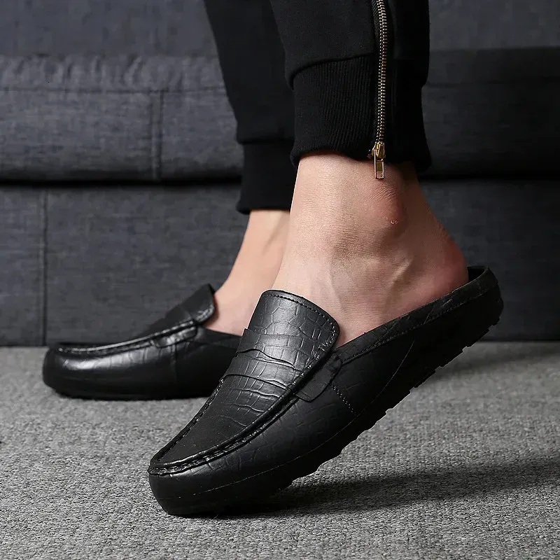 Summer Casual Sandal Slide Stylish Mens Leather Slippers Outdoor Loafers Light Half Shoes Breathable 250321_vogvips.com