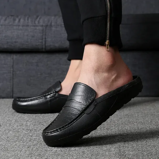 Summer Casual Sandal Slide Stylish Mens Leather Slippers Outdoor Loafers Light Half Shoes Breathable 250321_vogvips.com