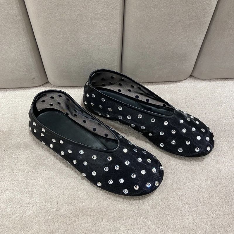 Mesh Ballet Flats - Rhinestone Embellished & Breathable (Women's Low Heel Shoes, Fashionable, Versatile For Summer)_vogvips.com