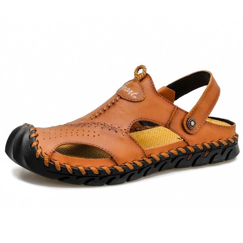 First Layer Cowhide Pure Cowhide Sandals Men's Summer Men's Sandals Casual Baotou Beach Shoes Men's Sandals Men's Shoes_vogvips.com