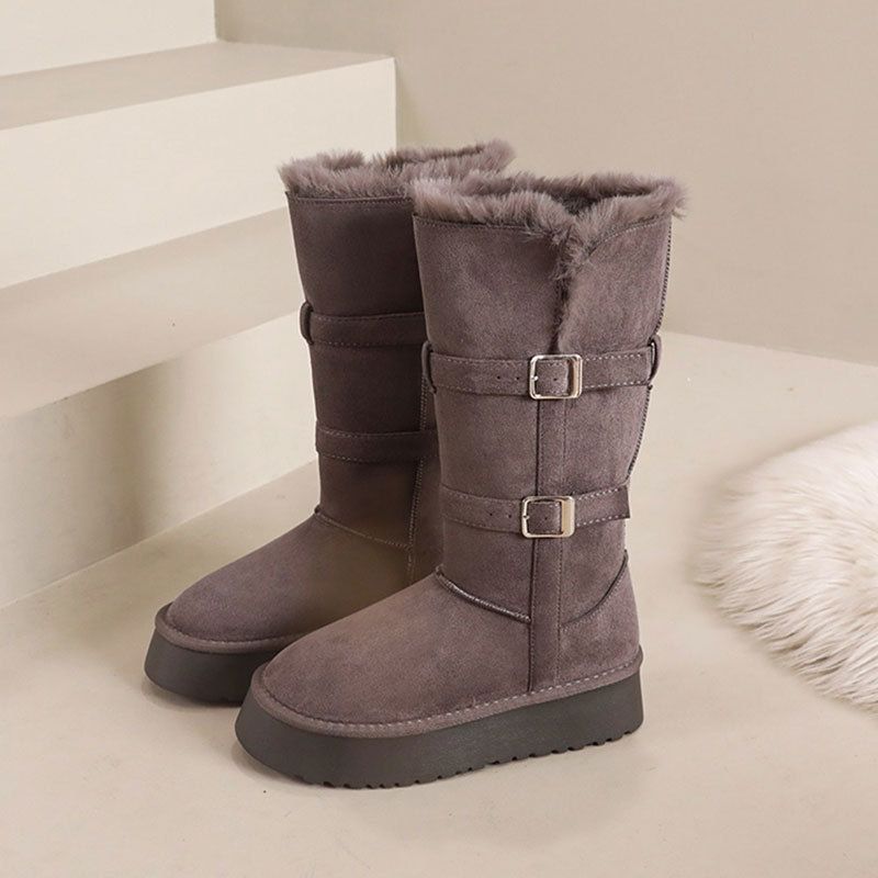 Tall Snow Boots Women's Thick-soled Piled Thickened Medium And Long Snow Cotton Boots Cotton Shoes_vogvips.com
