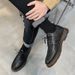 Euro Step 2025 Large Men's Brogue Carved Korean Style Round Toe British Low-top Black Leather Shoes D05-R_vogvips.com