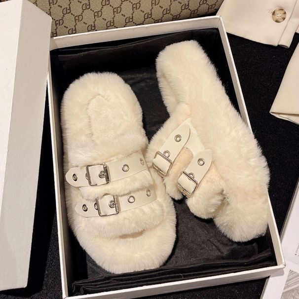 Autumn Winter New Indoor Home Cross Thick Furry For Women Non-Slip Soft Sole Household Cotton Slippers_vogvips.com