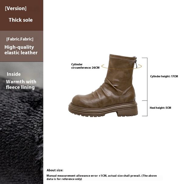 Women's Shoes Chunky Heel Ankle Boots With Stretchable Wrinkled Design, Back Zipper, And Comfortable Inner Lining For Winter, Spring, And Fall_vogvips.com