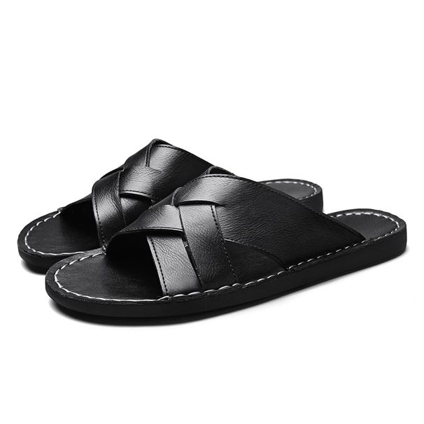 Handmade Leather Slippers For 2025 New Beach Summer Walking Shoes Slip On Light Male Flats Men Flip-flops Outdoor Half_vogvips.com