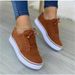 Comfortable Casual Women's Lace-Up Single Shoes Round Toe Flat Solid Color Synthetic Upper Flat Footwear For Women_vogvips.com