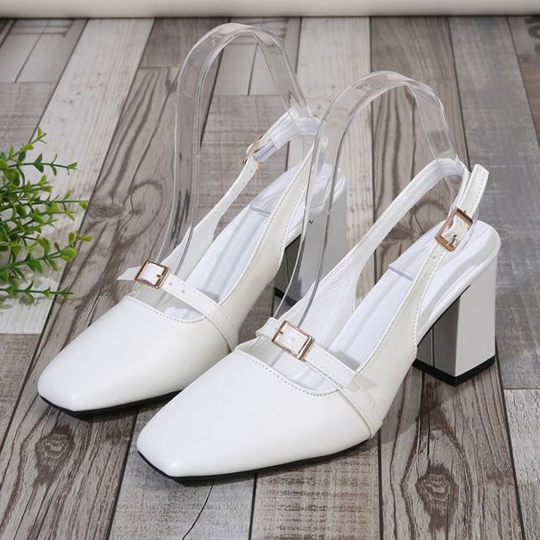 Women's plus Size Square Toe Elegant Closed Toe Sandals Chunky Heel Sexy Leather Buckle High Heels for Summer_vogvips.com