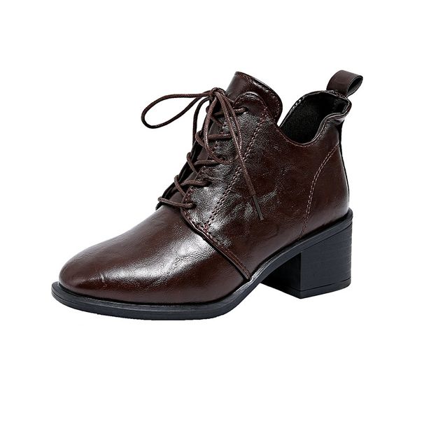 Retro Martin Boots Chunky Heel Lace Up Pointed Toe Mid Heel Fashion Boots British Style Plus Size Winter New Style Size 43_vogvips.com