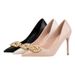 323-7 European And American Style Fashion Party Heels Women's Thin High Heel Shallow Mouth Pointed Toe Metal Buckle_vogvips.com