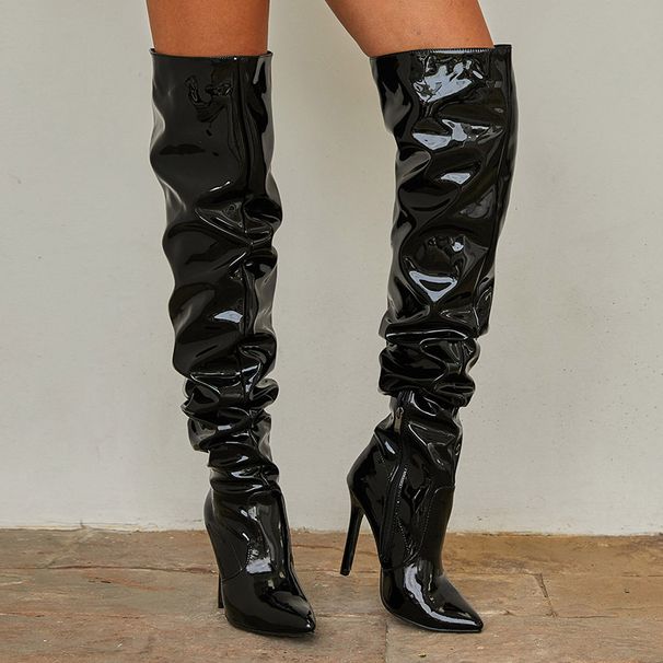 2020 New Women's Shoes Pointed Toe Patent Leather High Stiletto Heel Long Boots Women Yxb2443-1_vogvips.com