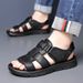 Men’s Pebble Grain Genuine Leather Sport Sandals, Dual Hook Loop Cushioned Platform Walking Sandals_vogvips.com