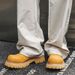 Buffny Men's Casual Leather Oxford Shoes - Round Toe, Soft & Breathable, Low-Cut Derby Style With Rubber Sole, Yellow_vogvips.com