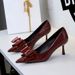 9577-H87 European And American Style Sexy Stiletto Pointed High-heeled For Women, Shallow Bow Design, Versatile Patent_vogvips.com