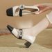 Xiaoxiangfeng Medium Thick Heeled Mary Jane 2025 New Color Blocked One Button High Heels Rhinestone Square Toe Spring_vogvips.com