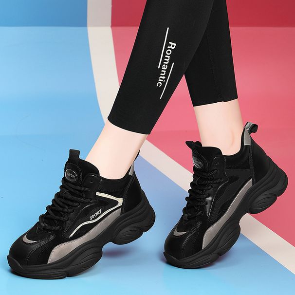 2025 Casual Sports Shoes For Women, Autumn And Winter, Large Size, Versatile, Fleece-Lined, Black Thick-Soled Dad Sneakers, Flat Sports Shoes_vogvips.com